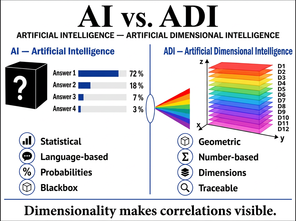 AI vs. ADI — comparison of language-based probability intelligence versus geometry-based dimensional intelligence